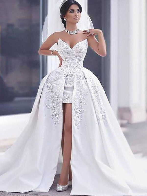 Ball Gown Sweetheart Satin Sleeveless Train Wedding Gown - Chloe Dress