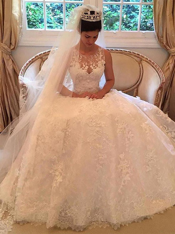 A-Line Lace Sleeveless Train Wedding Dress - Chloe Dress