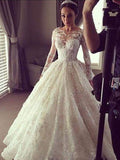 Ball Gown Lace Long Sleeve Train Wedding Gown - Chloe Dress