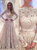 A-Line Lace Long Sleeve Train Tea-Length Wedding Dress - Chloe Dress