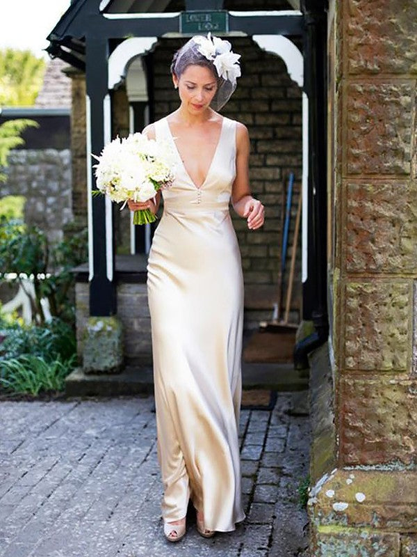 Sheath V-Neck Satin Sleeveless Floor-Length Wedding Dress - Chloe Dress