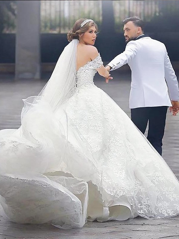 Ball Gown Tulle Short Sleeve Train Mini Wedding Gown - Chloe Dress