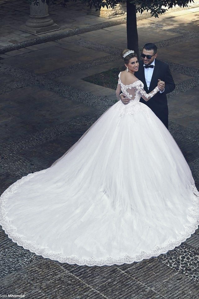 Ball Gown Tulle Long Sleeve Train Wedding Gown - Chloe Dress