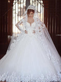 Ball Gown Tulle Long Sleeve Train Wedding Gown - Chloe Dress