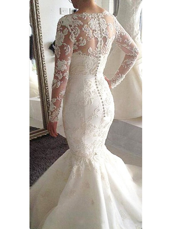A-Line Tulle Long Sleeve Train Tea-Length Wedding Dress - Chloe Dress
