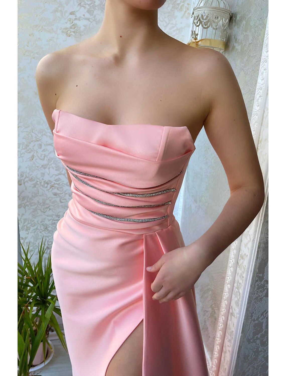 Mermaid Strapless Sleeveless High Slit Evening Gown - Chloe Dress