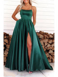 A-Line Spaghetti Strap Satin Sleeveless Open Back Pleated Prom Dress - Chloe Dress