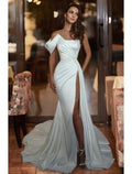 Mermaid Off-Shoulder Satin Sleeveless Train Wedding Gown - Chloe Dress