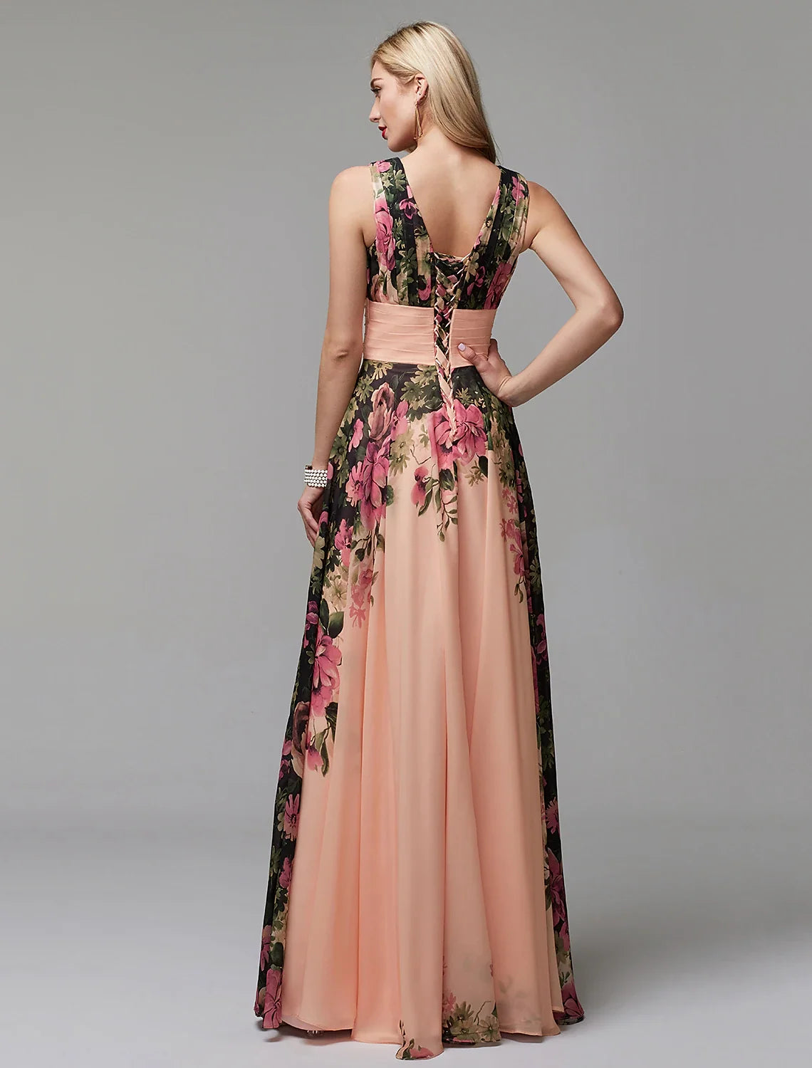 A-Line V-Neck Chiffon Sleeveless Floor-Length Wedding Dress - Chloe Dress