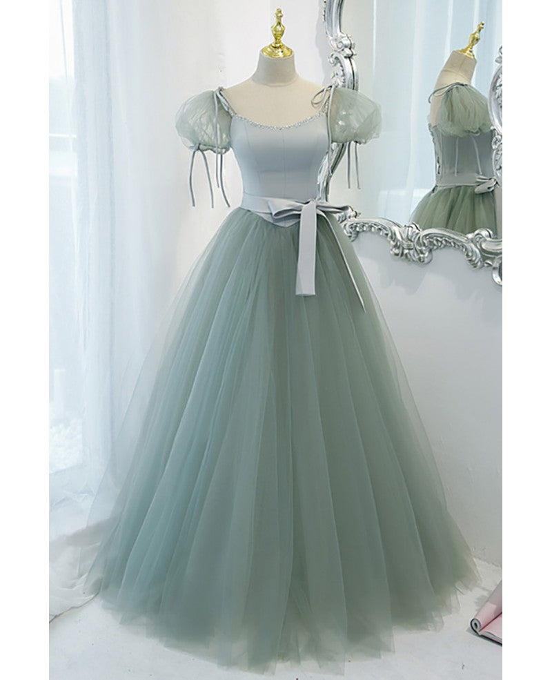 Green Square Neck Short Sleeve Backless Floor-Length Prom Dress - Chloe Dress