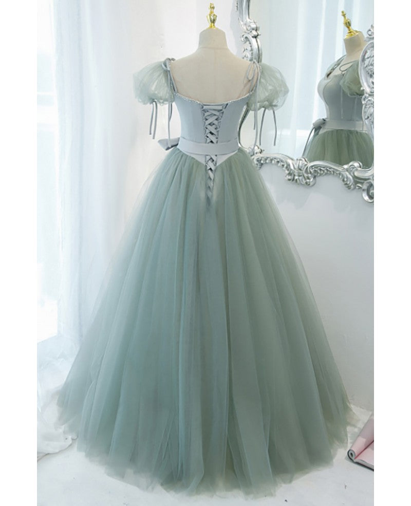 Green Square Neck Short Sleeve Backless Floor-Length Prom Dress - Chloe Dress