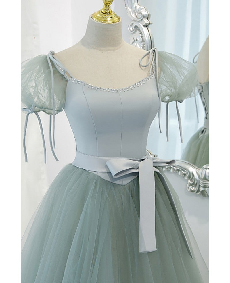 Green Square Neck Short Sleeve Backless Floor-Length Prom Dress - Chloe Dress