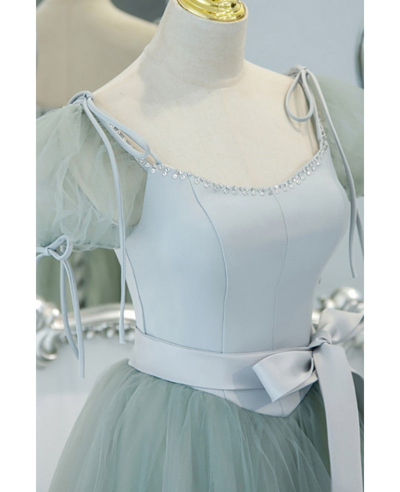 Green Square Neck Short Sleeve Backless Floor-Length Prom Dress - Chloe Dress