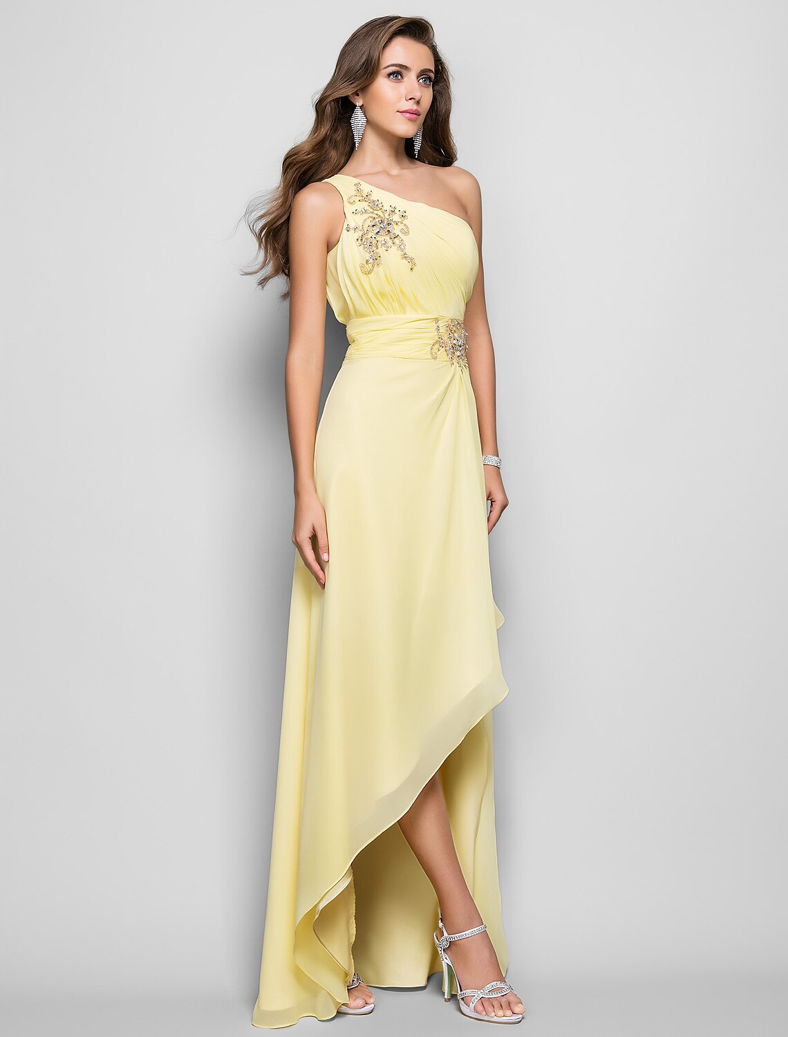 Sheath One-Shoulder Chiffon Sleeveless High Slit Wedding Dress - Chloe Dress