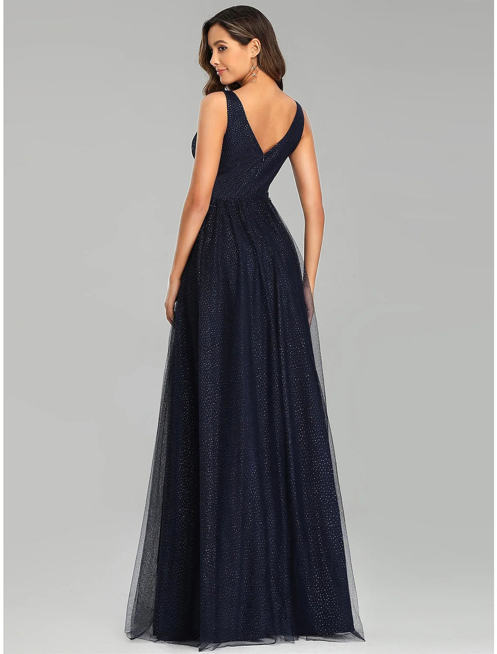 A-Line V-Neck Tulle Sleeveless Applique Floor-Length Prom Dress - Chloe Dress