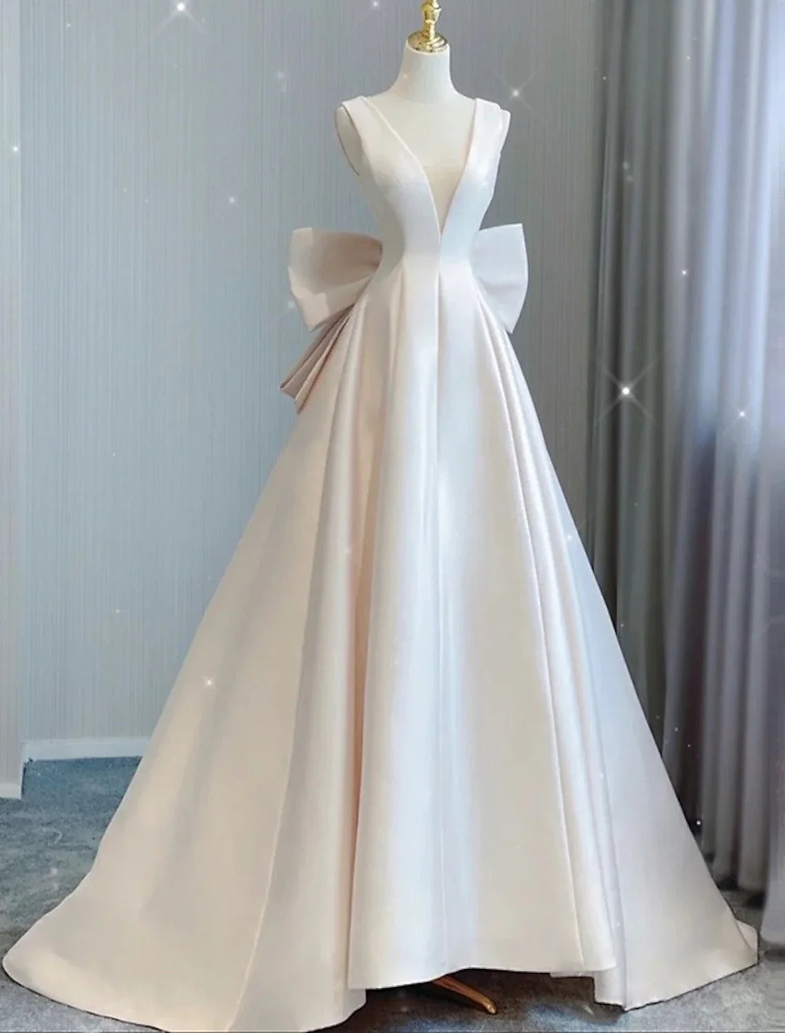 A-Line V-Neck Satin Sleeveless Pleated Wedding Gown - Chloe Dress