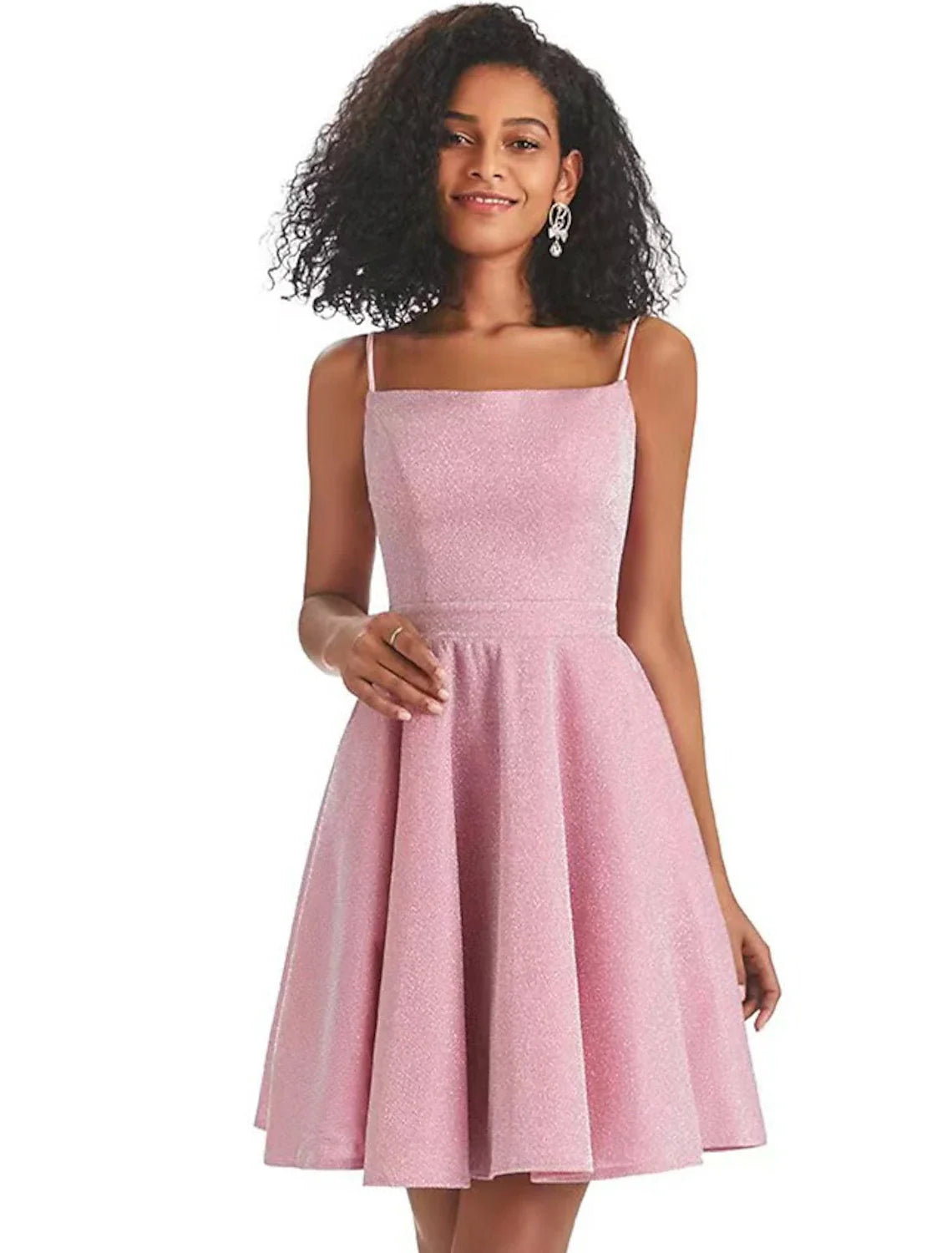 Pink A-Line Spaghetti Strap Sequin Sleeveless Backless Mini Cocktail Dress - Chloe Dress
