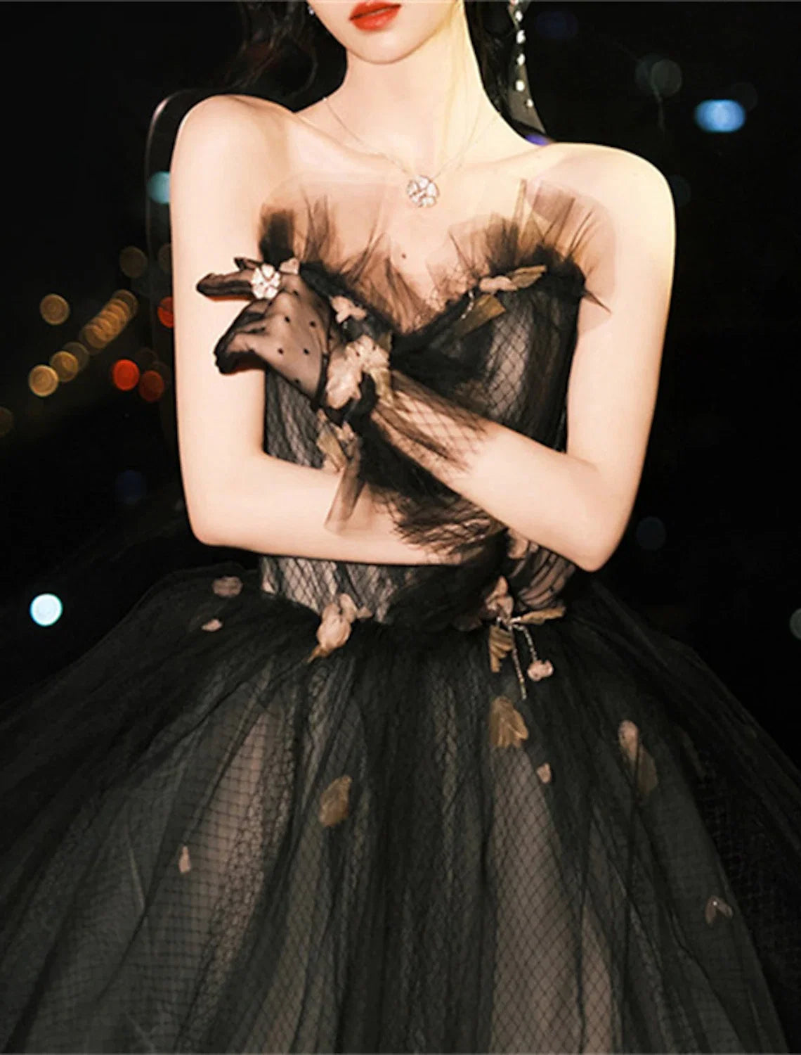 Ball Gown Strapless Polyester Sleeveless Applique Floor-Length Gown - Chloe Dress
