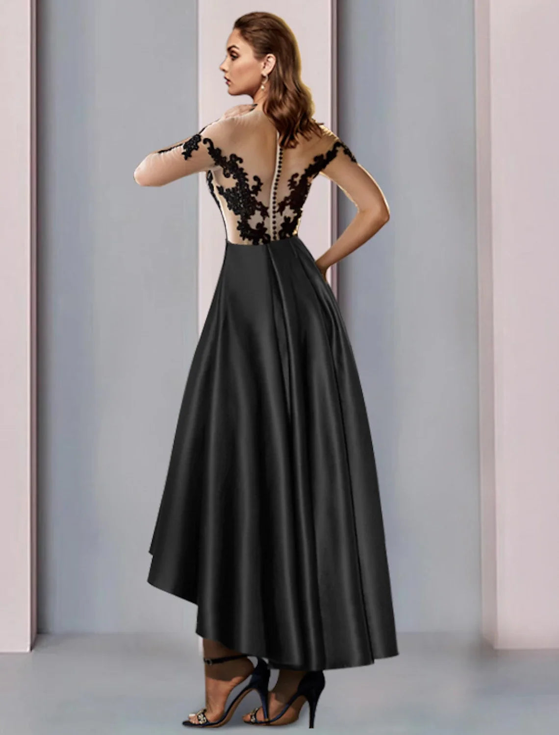 A-Line Illusion Satin Pleated Wedding Dress - Chloe Dress