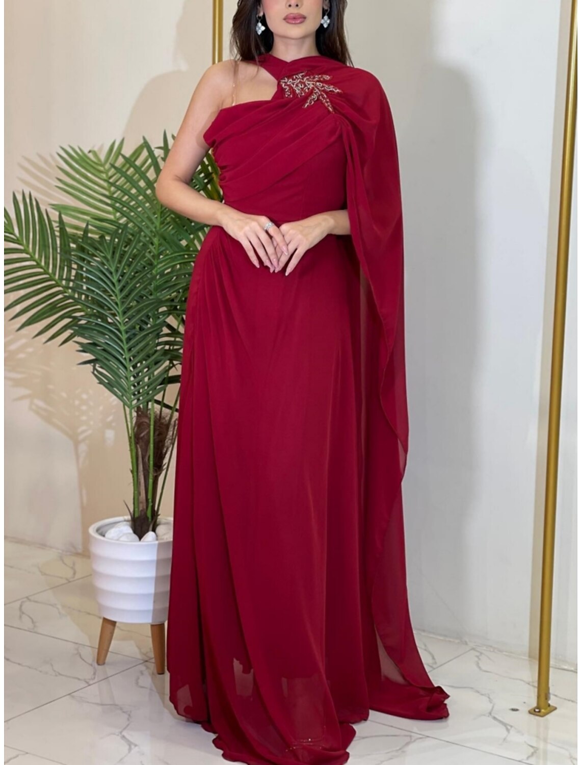 Green A-Line Halter Chiffon Sleeveless Pleated Evening Gown - Chloe Dress