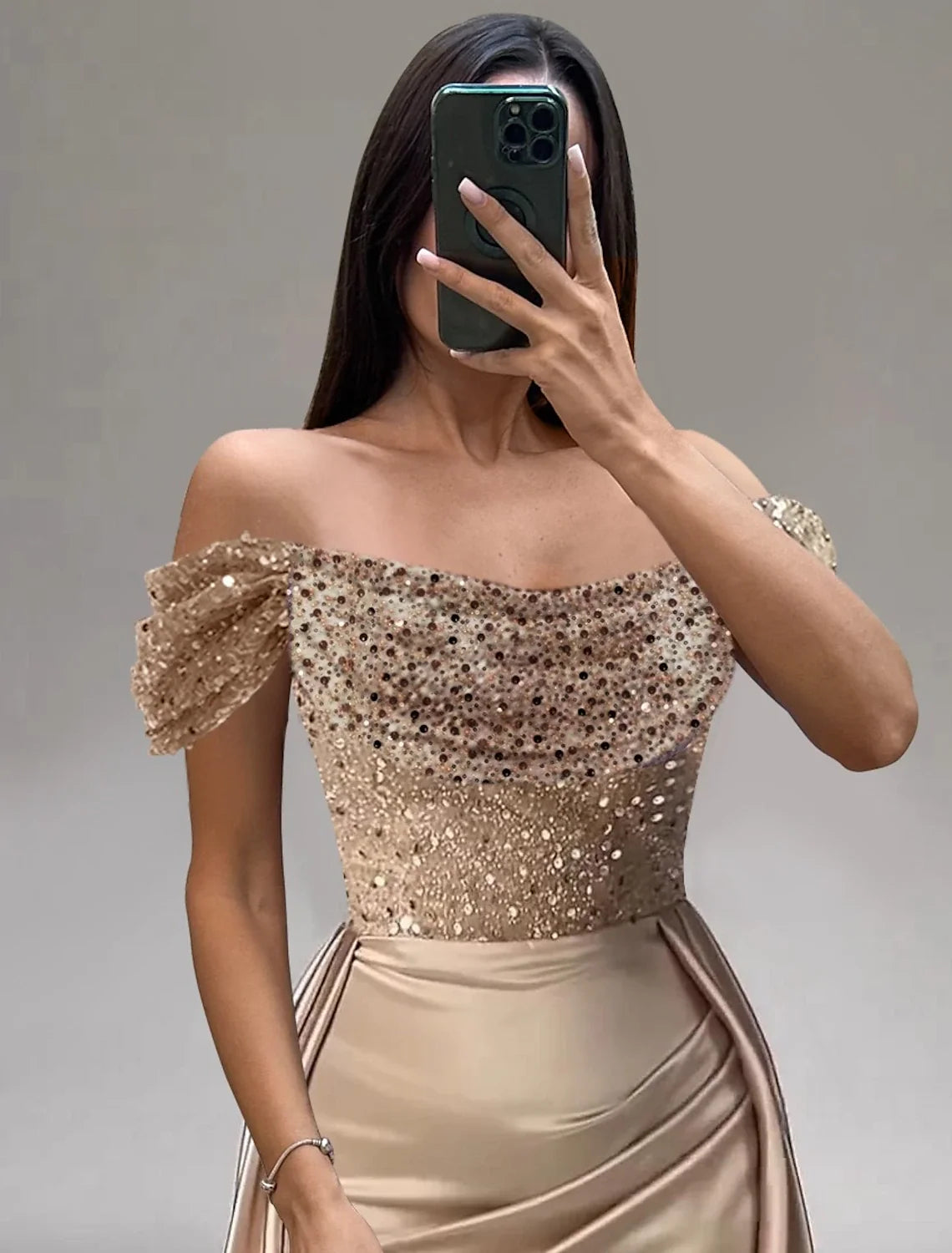 Mermaid Off-Shoulder Satin Short Sleeve Floor-Length Evening Gown - Chloe Dress