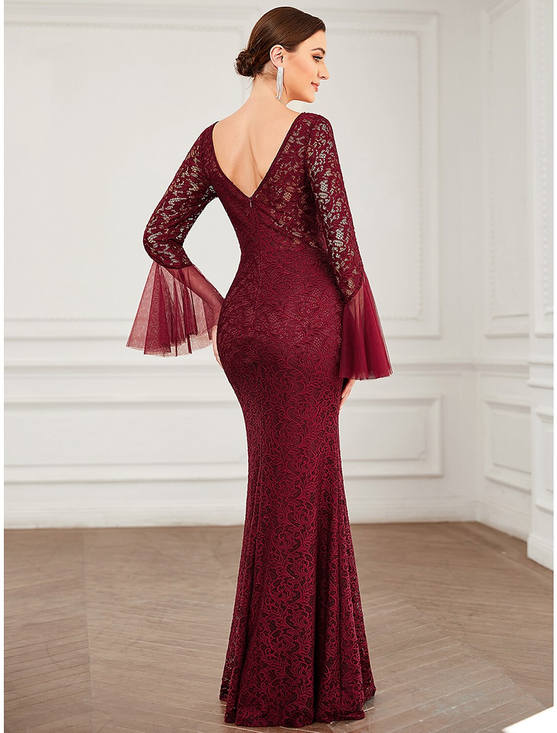 Mermaid Lace Long Sleeve Floor-Length Dress - Chloe Dress