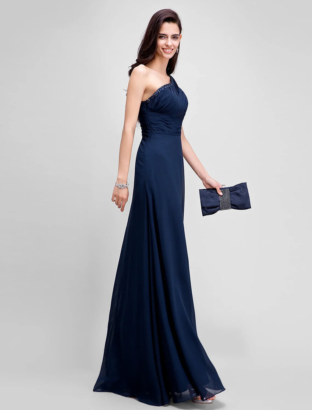 Sheath One-Shoulder Chiffon Sleeveless Floor-Length Evening Dress - Chloe Dress