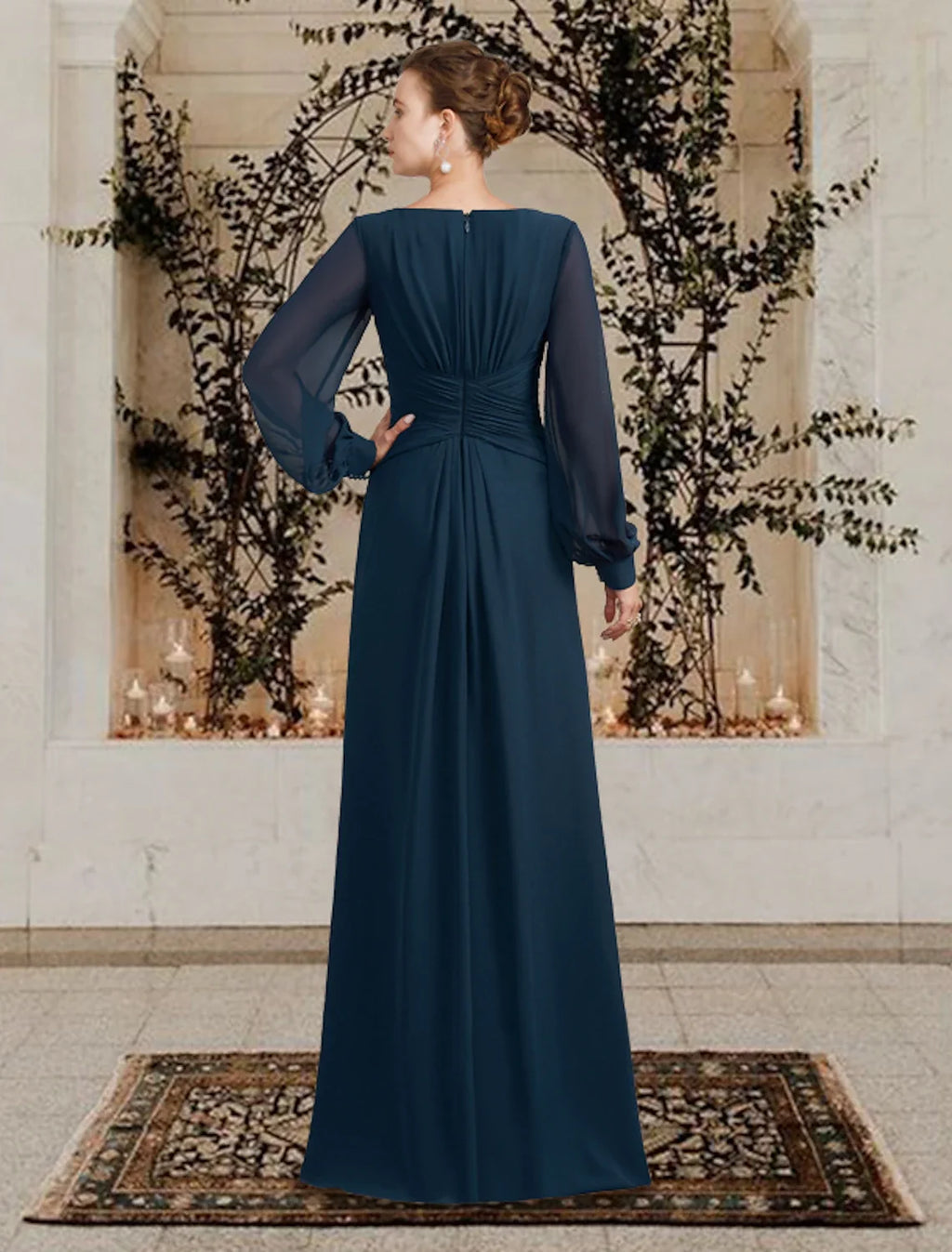 A-Line V-Neck Chiffon Long Sleeve Ruffled Floor-Length Wedding Dress - Chloe Dress