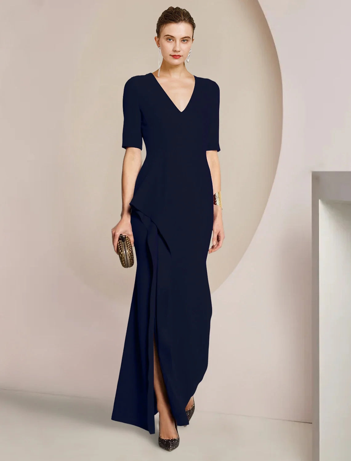 Sheath V-Neck Satin Floor-Length Wedding Dress - Chloe Dress