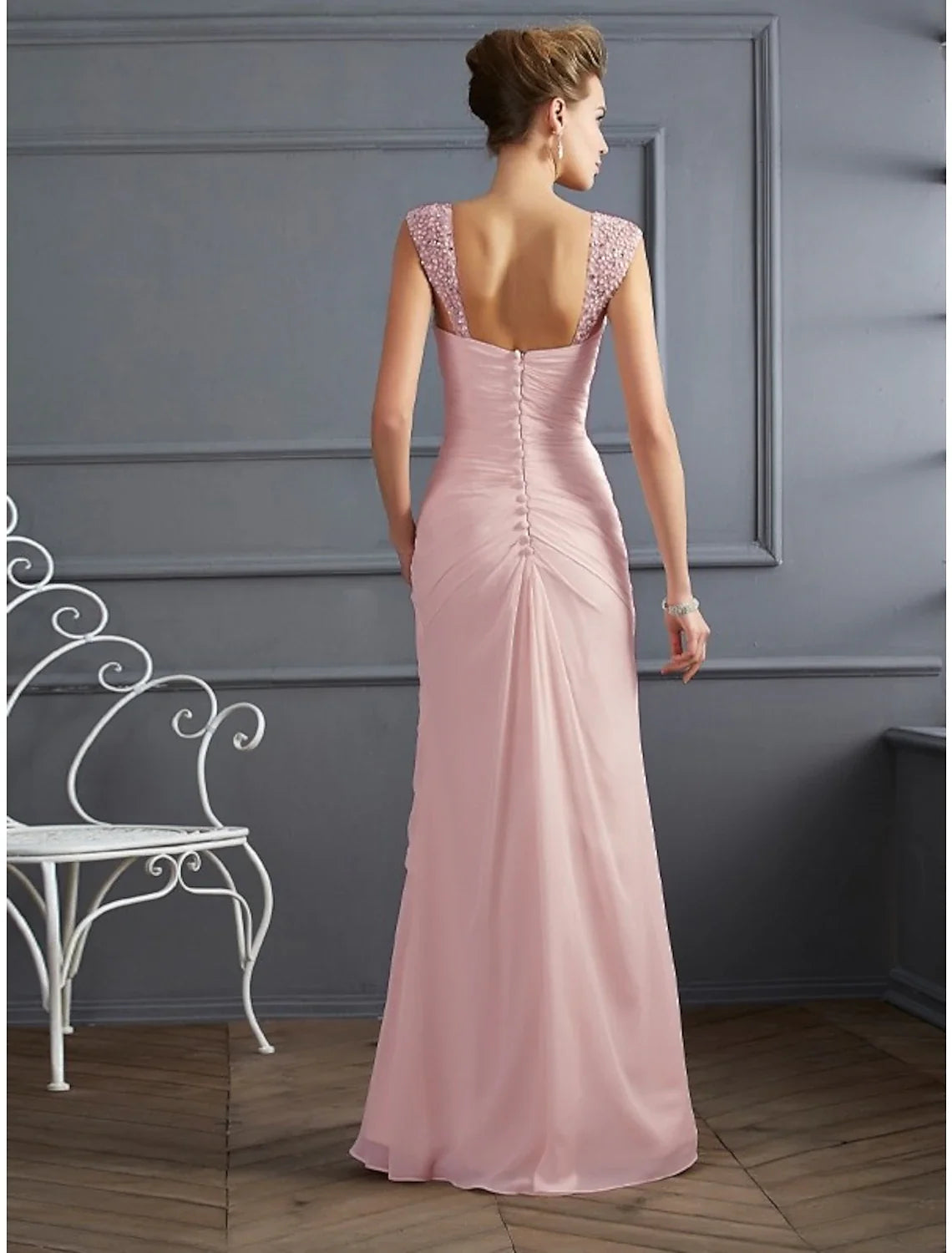 Mermaid Spaghetti Strap Chiffon Sleeveless Rhinestone Floor-Length Evening Gown - Chloe Dress
