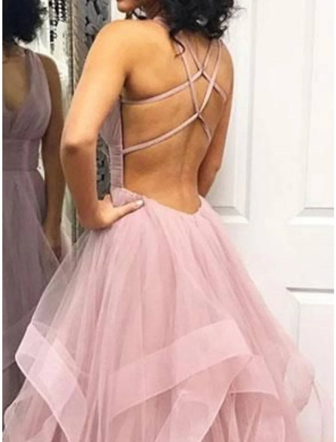 Ball Gown V-Neck Organza Sleeveless Backless Ruffled Floor-Length Prom Gown - Chloe Dress