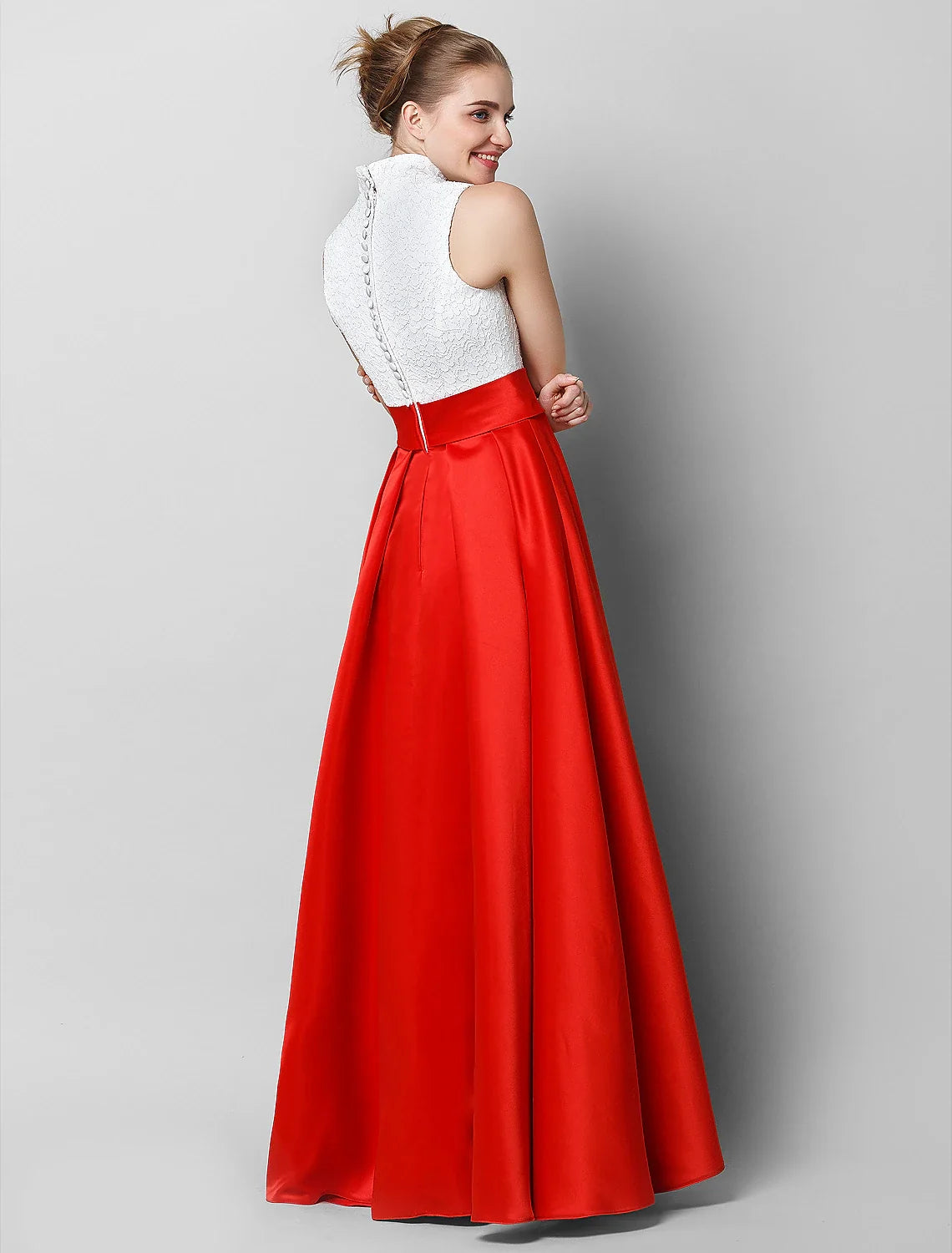 Black A-Line High Neck Lace Sleeveless Pleated Floor-Length Evening Dress - Chloe Dress