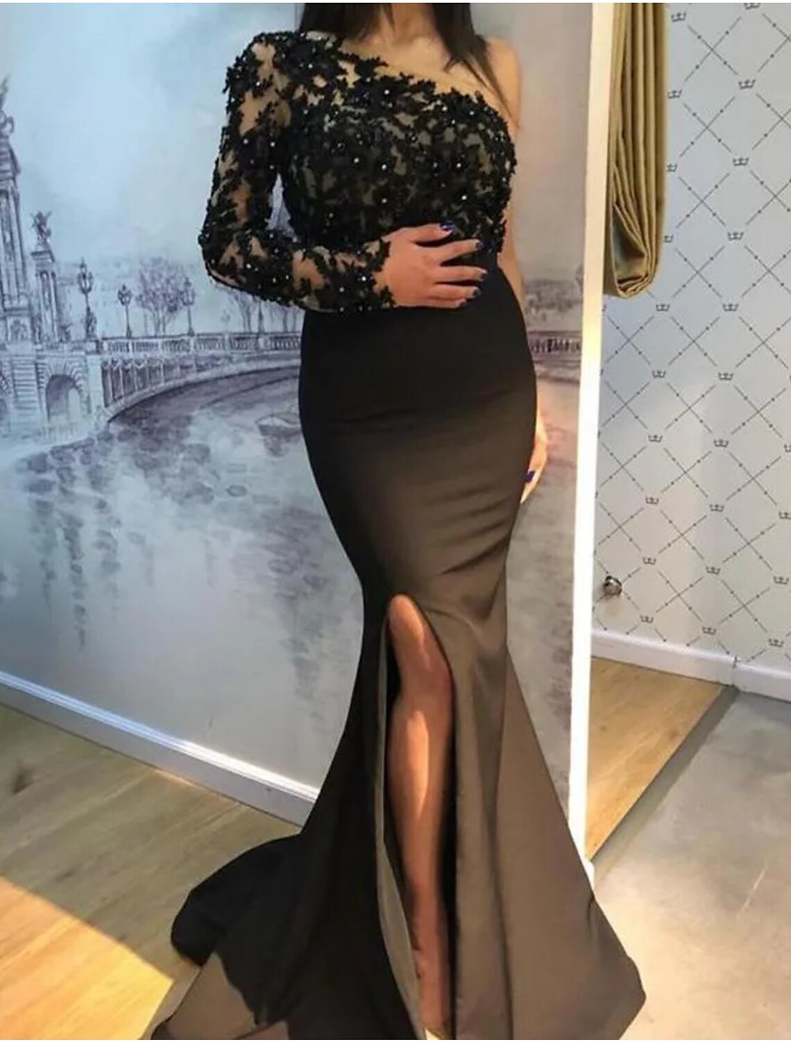 A-Line One-Shoulder Sleeveless High Slit Prom Dress - Chloe Dress