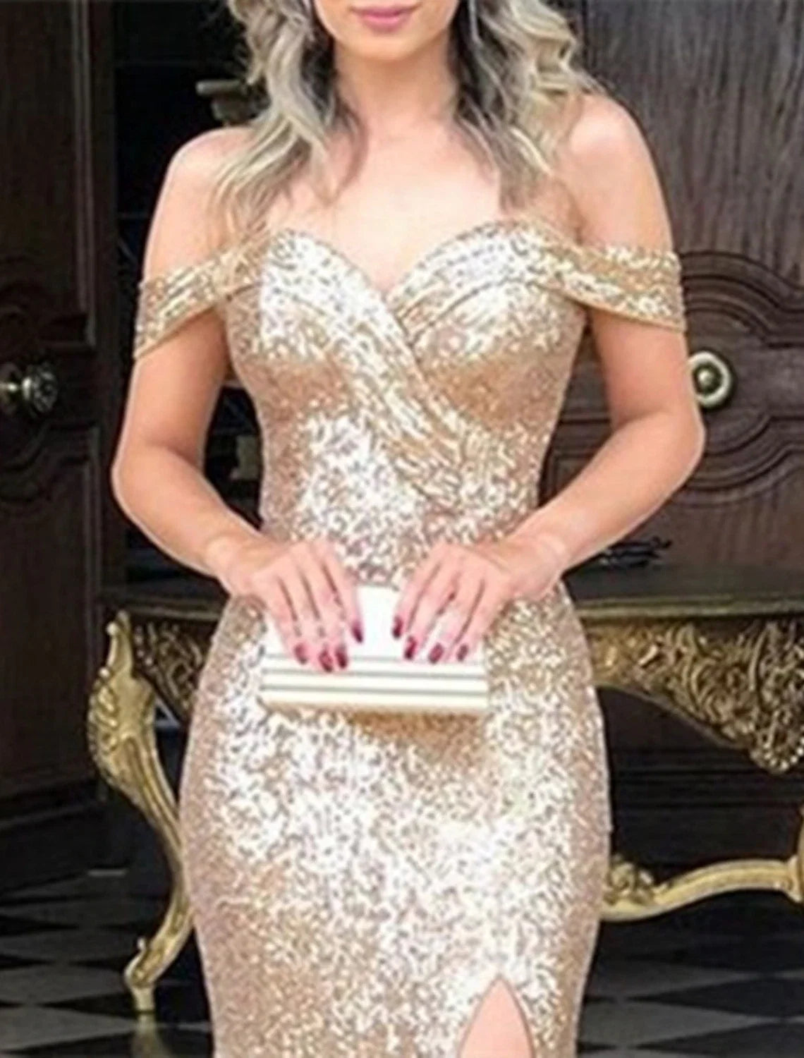 Mermaid Off-Shoulder Sequin Sleeveless High Slit Prom Dress - Chloe Dress