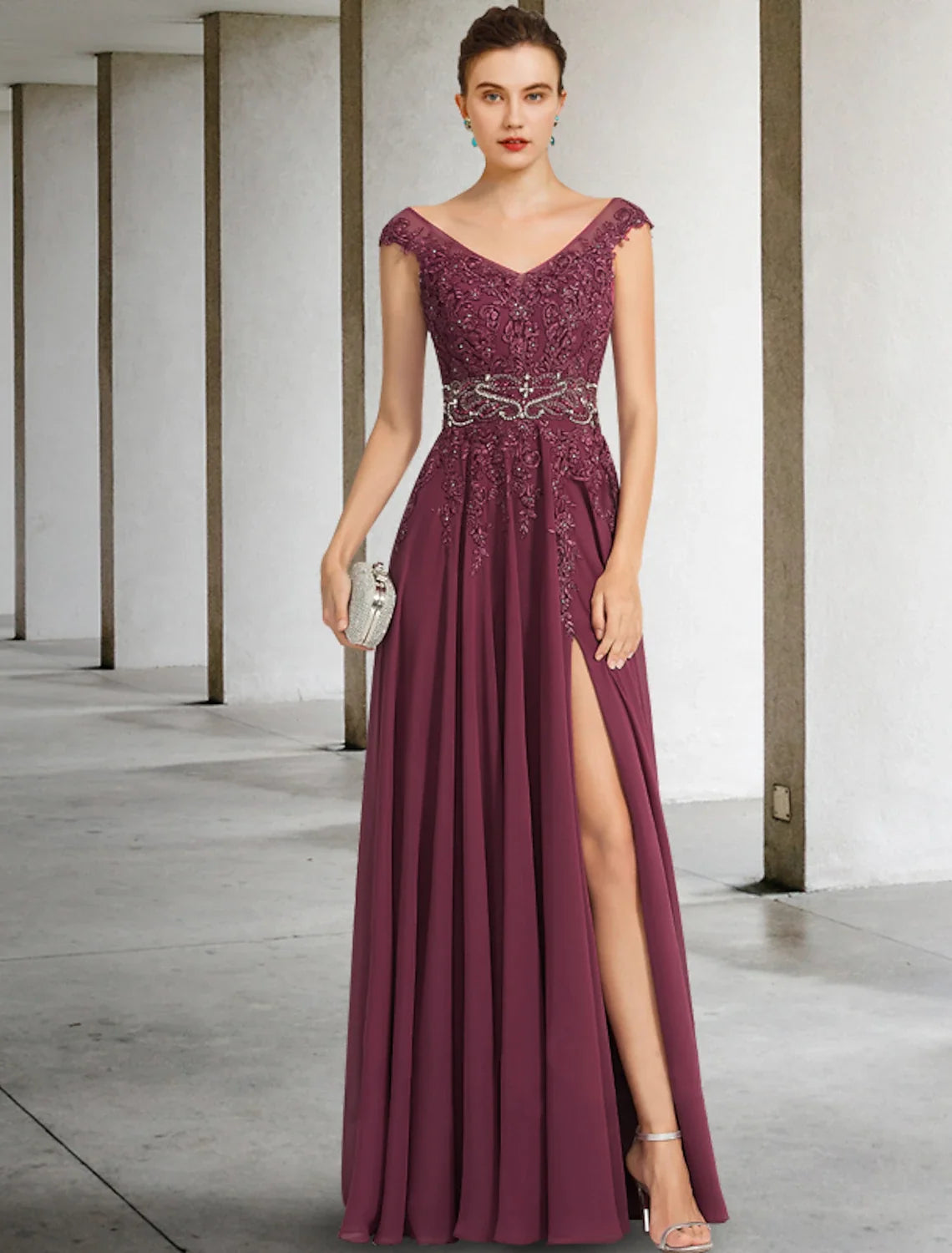 A-Line V-Neck Chiffon Sleeveless Floor-Length Dress - Chloe Dress