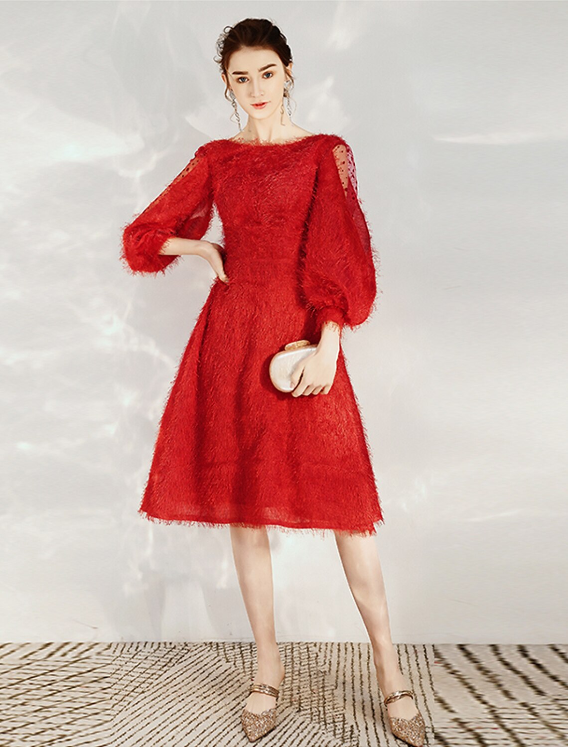 A-Line Three-Quarter Sleeve Tea-Length Cocktail Dress - Chloe Dress