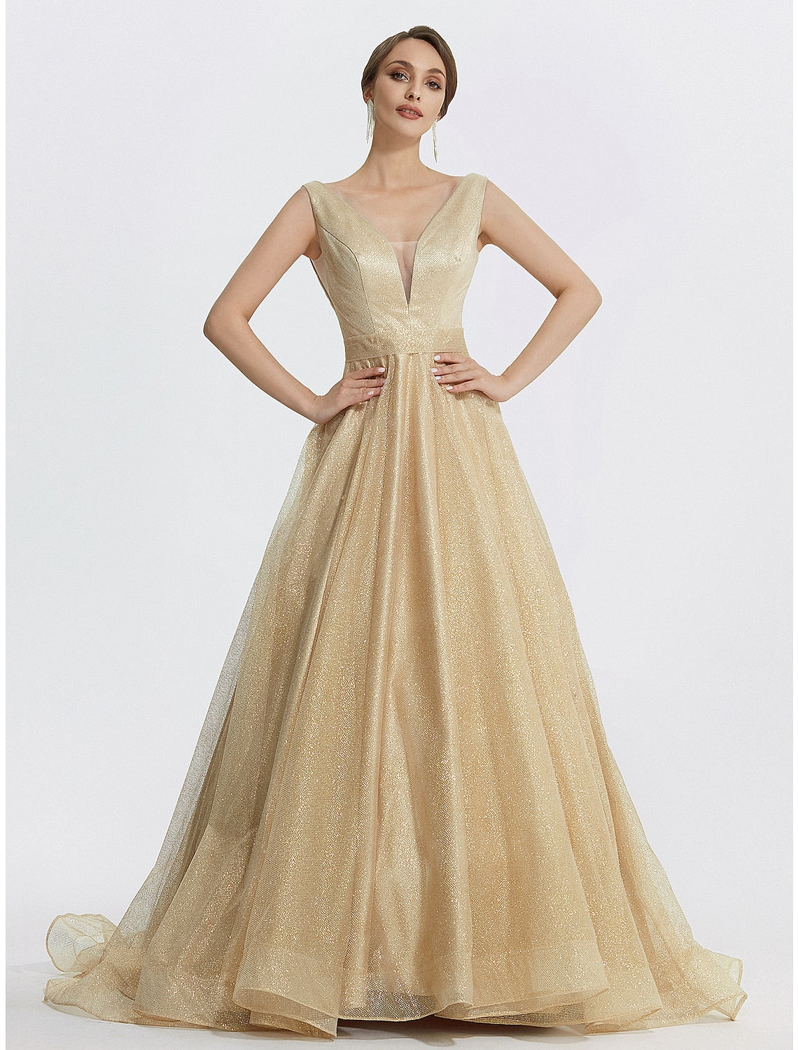 Ball Gown V-Neck Tulle Sleeveless Floor-Length Prom Gown - Chloe Dress