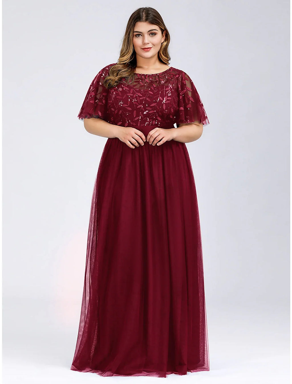 A-Line Tulle Short Sleeve Applique Floor-Length Prom Dress - Chloe Dress