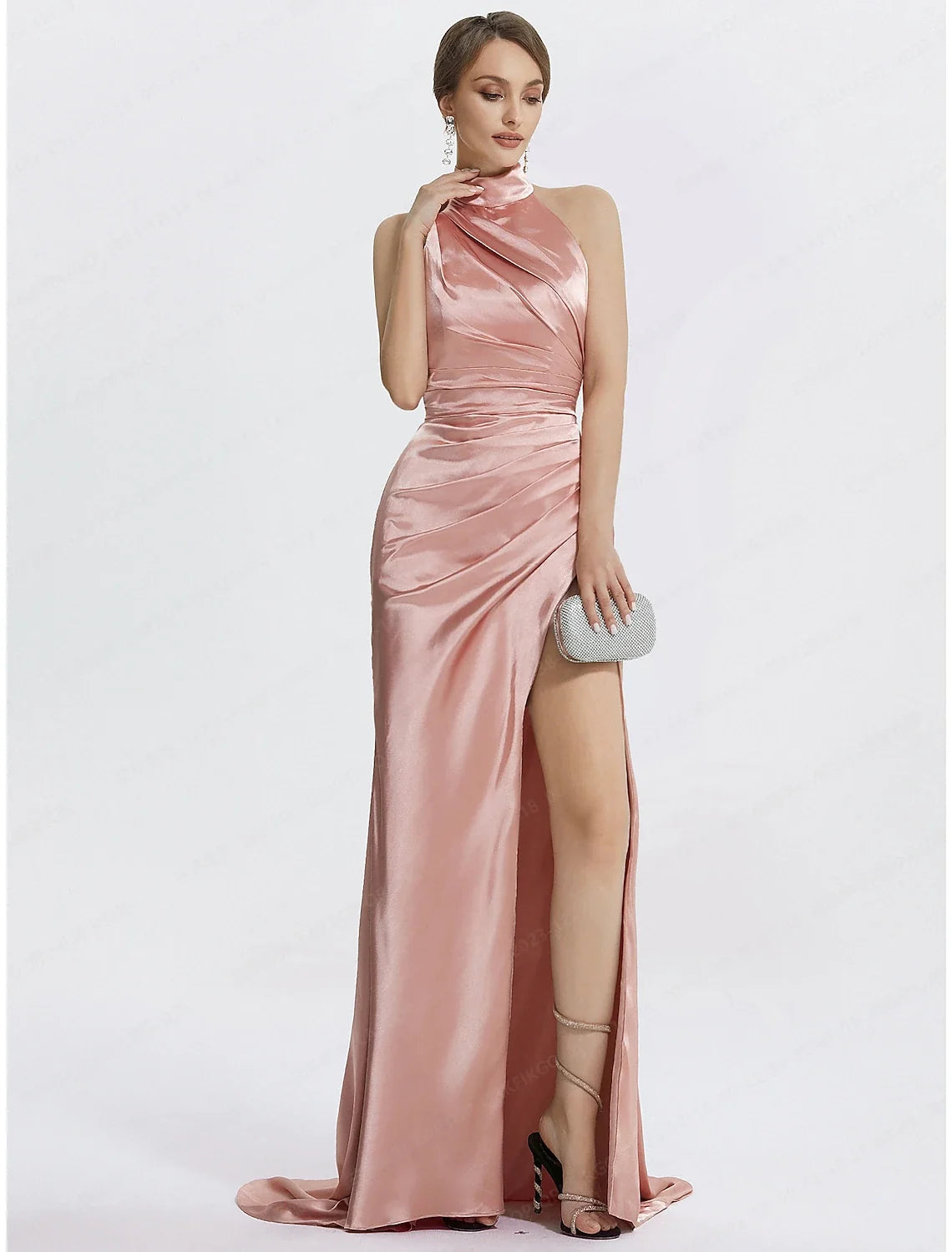 Black Mermaid Halter Satin Sleeveless Floor-Length Evening Dress - Chloe Dress