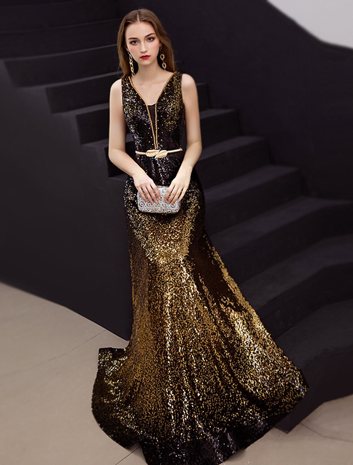 A-Line V-Neck Satin Sleeveless Floor-Length Evening Dress - Chloe Dress