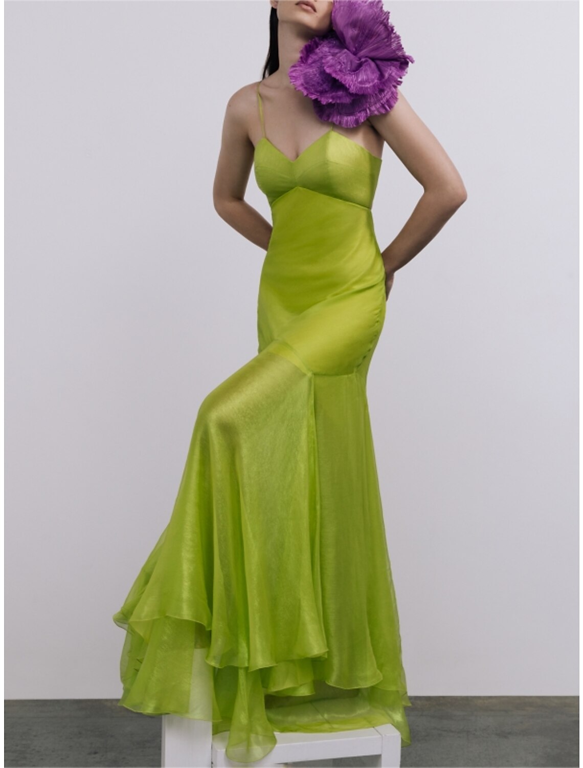 Sheath Spaghetti Strap Tulle Sleeveless Pleated Floor-Length Wedding Dress - Chloe Dress