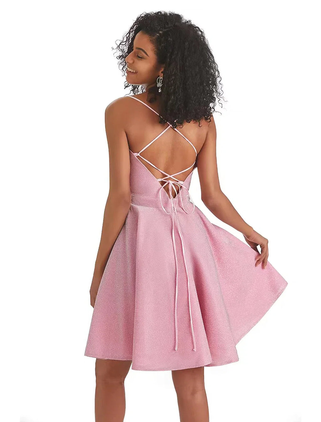 Pink A-Line Spaghetti Strap Sequin Sleeveless Backless Mini Cocktail Dress - Chloe Dress