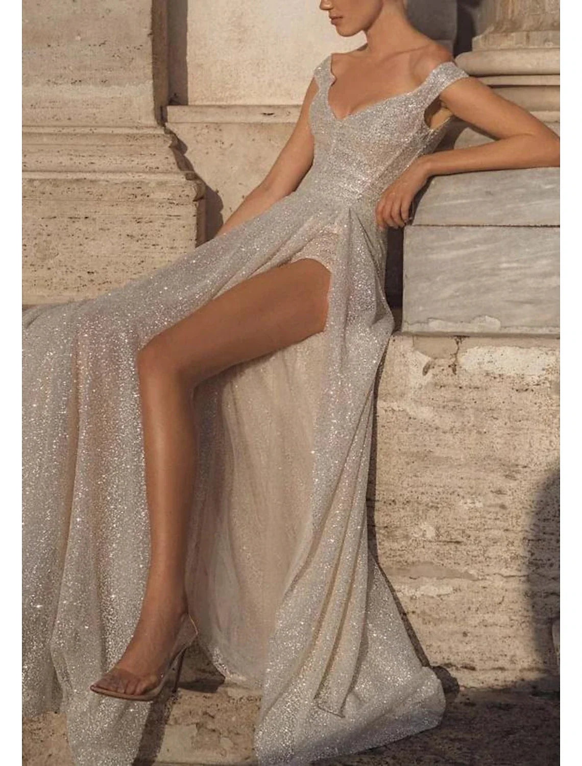 A-Line Off-Shoulder Chiffon Sleeveless Pleated Floor-Length Wedding Gown - Chloe Dress