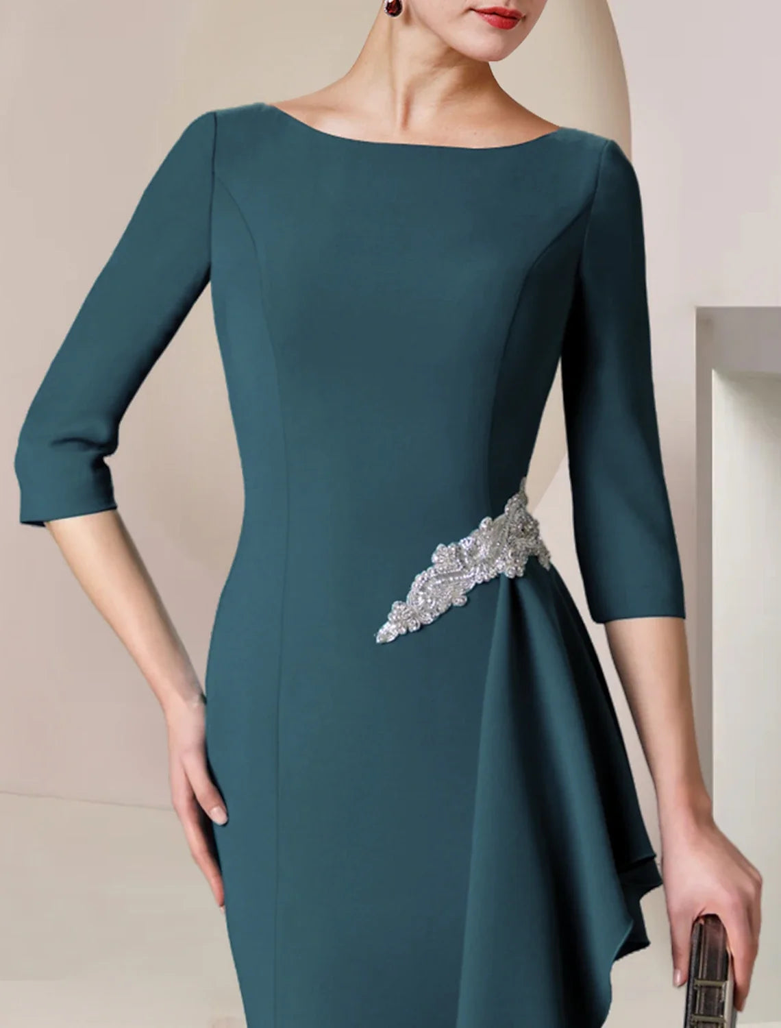 Sheath Three-Quarter Sleeve Floor-Length Wedding Dress - Chloe Dress