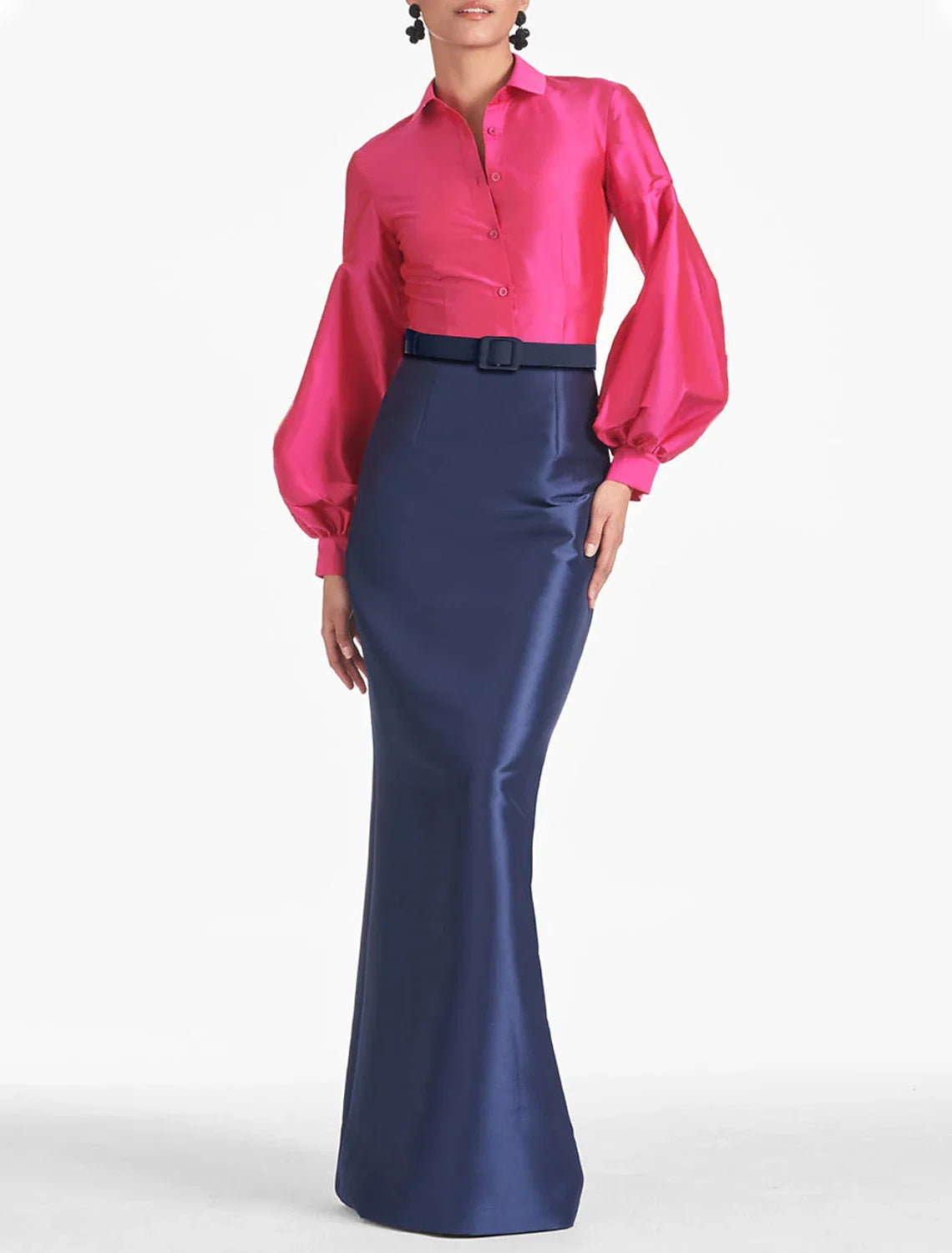 Black Mermaid Satin Long Sleeve Floor-Length Evening Gown - Chloe Dress