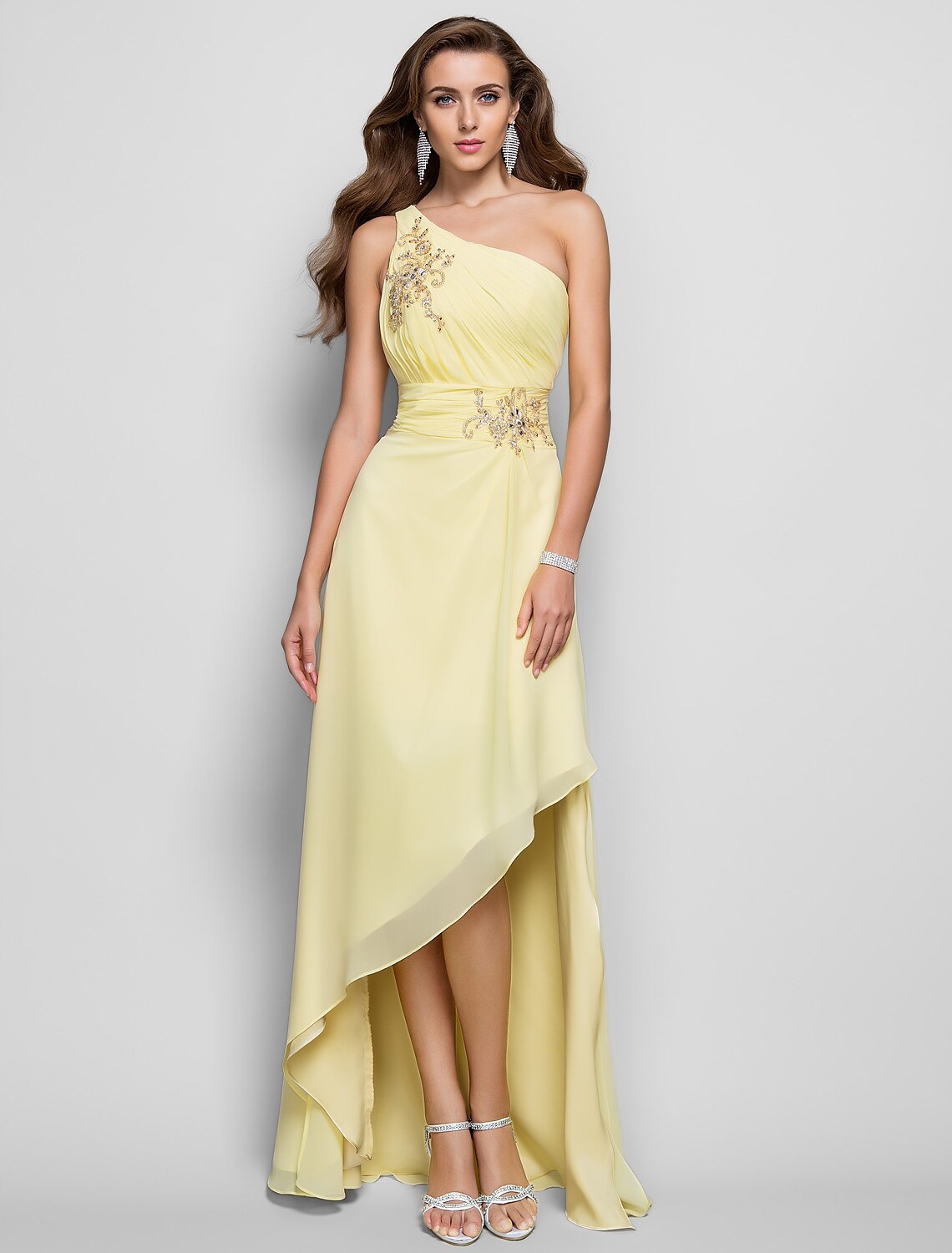 Sheath One-Shoulder Chiffon Sleeveless High Slit Wedding Dress - Chloe Dress