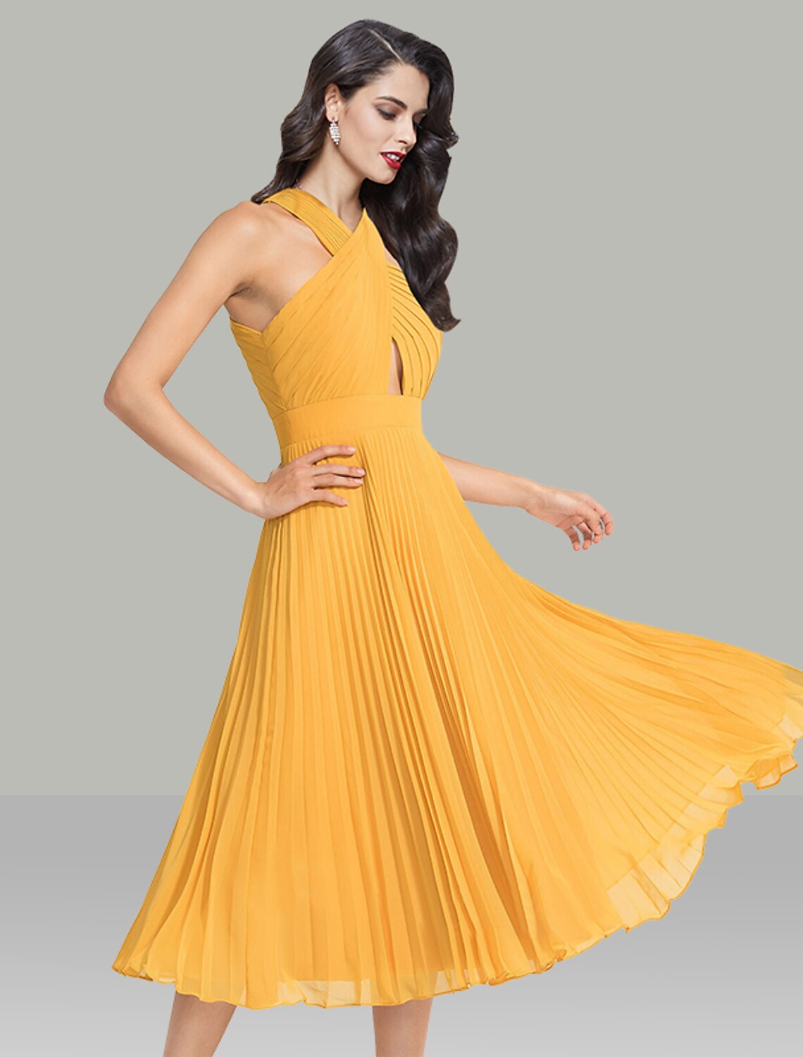 A-Line Halter Chiffon Sleeveless Tea-Length Wedding Dress - Chloe Dress