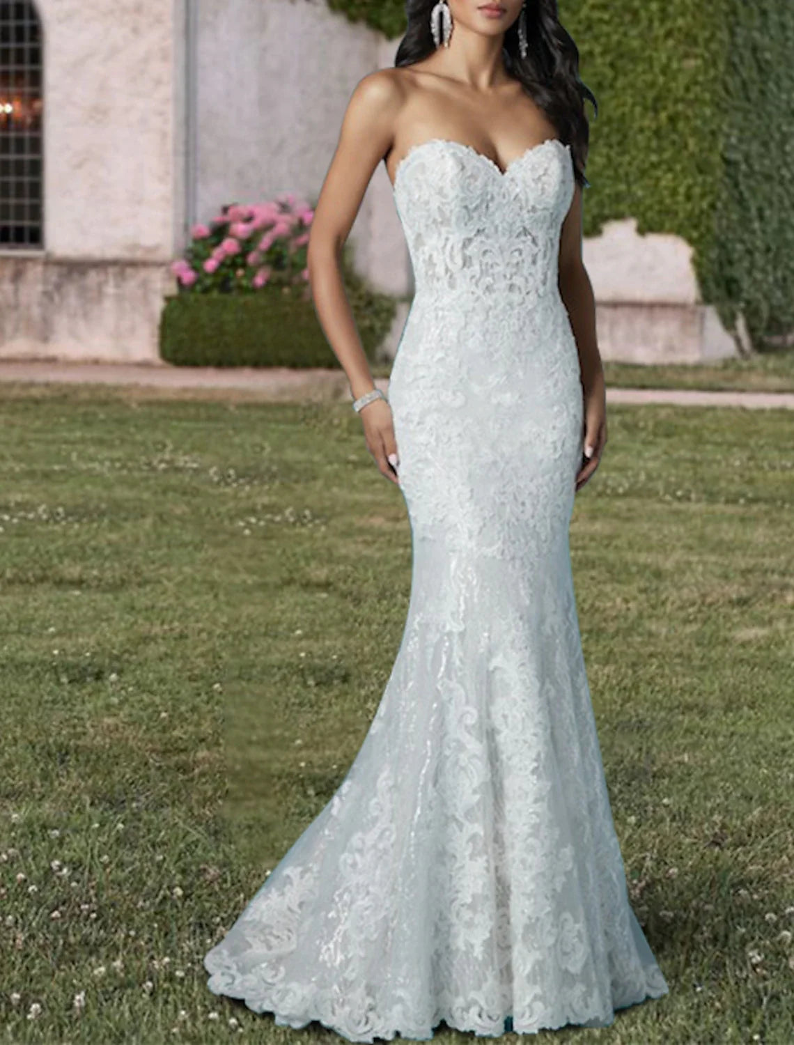Sweetheart Lace Train Wedding Gown - Chloe Dress
