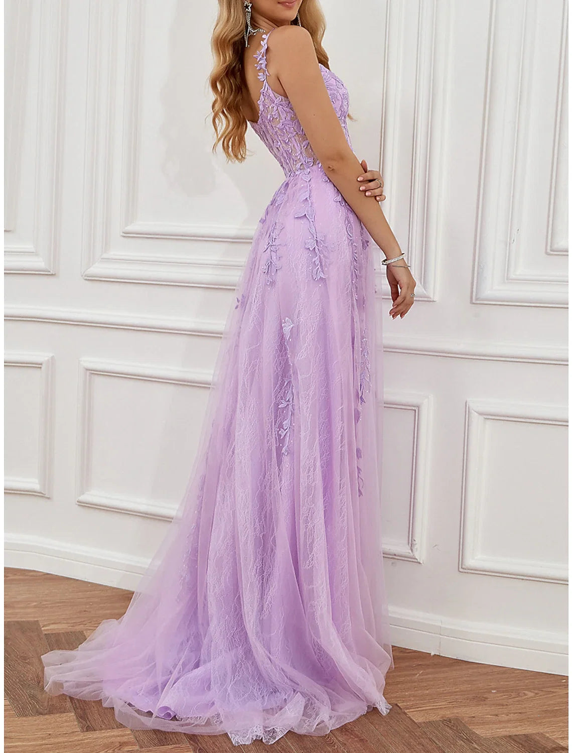A-Line Sweetheart Tulle Sleeveless Backless High Slit Prom Dress - Chloe Dress