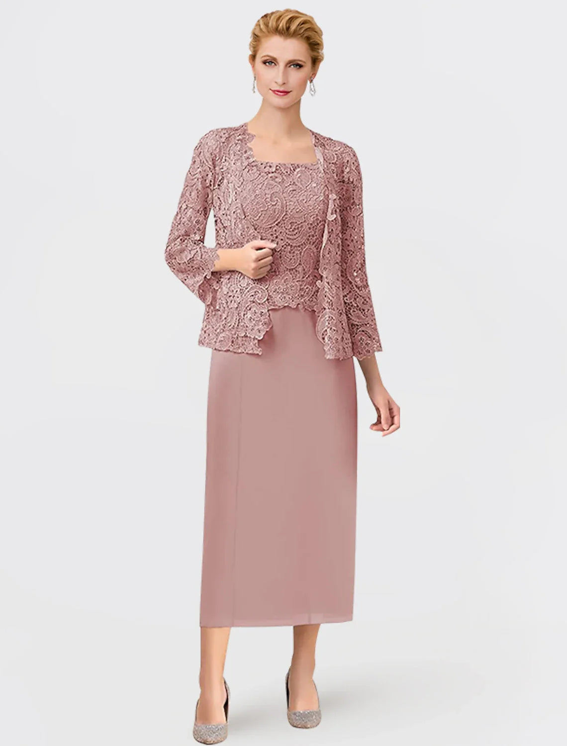 Square Neck Chiffon Sleeveless Wrap Ankle-Length Wedding Dress - Chloe Dress